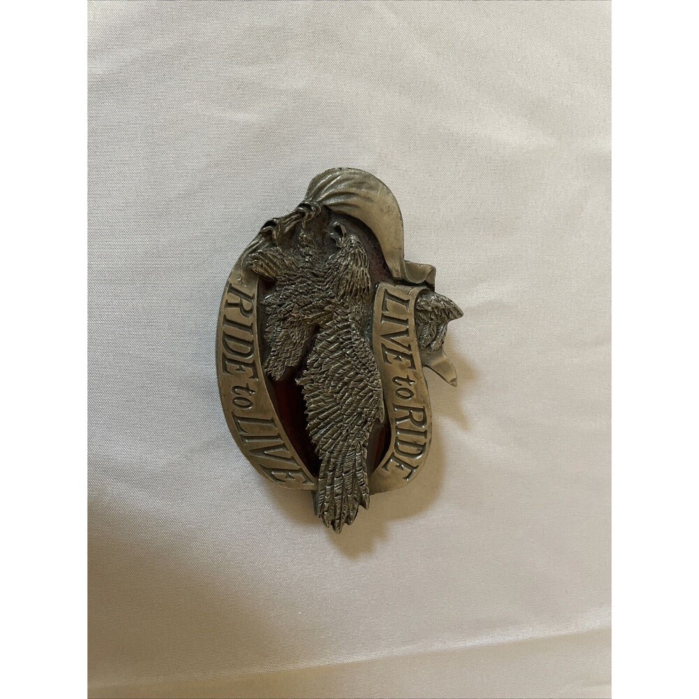 Vtg Belt Buckle Bergamot Brass Works Live to Ride Enameled Eagle Biker 1981 R-37